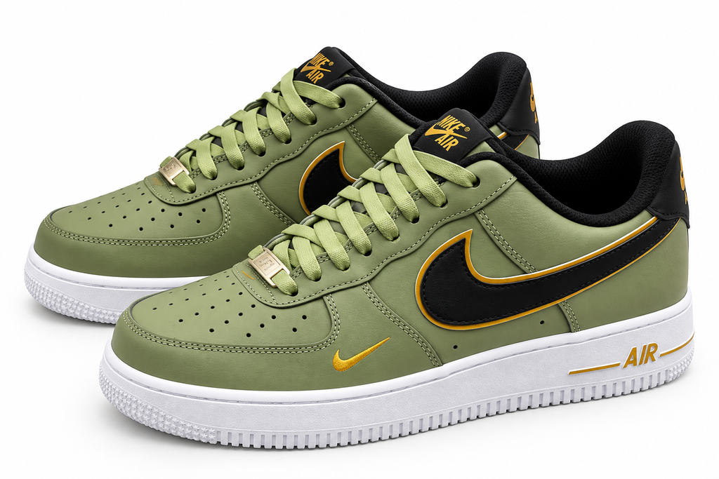 Nike Air Force 1 Low – Olive Green, Black & Gold