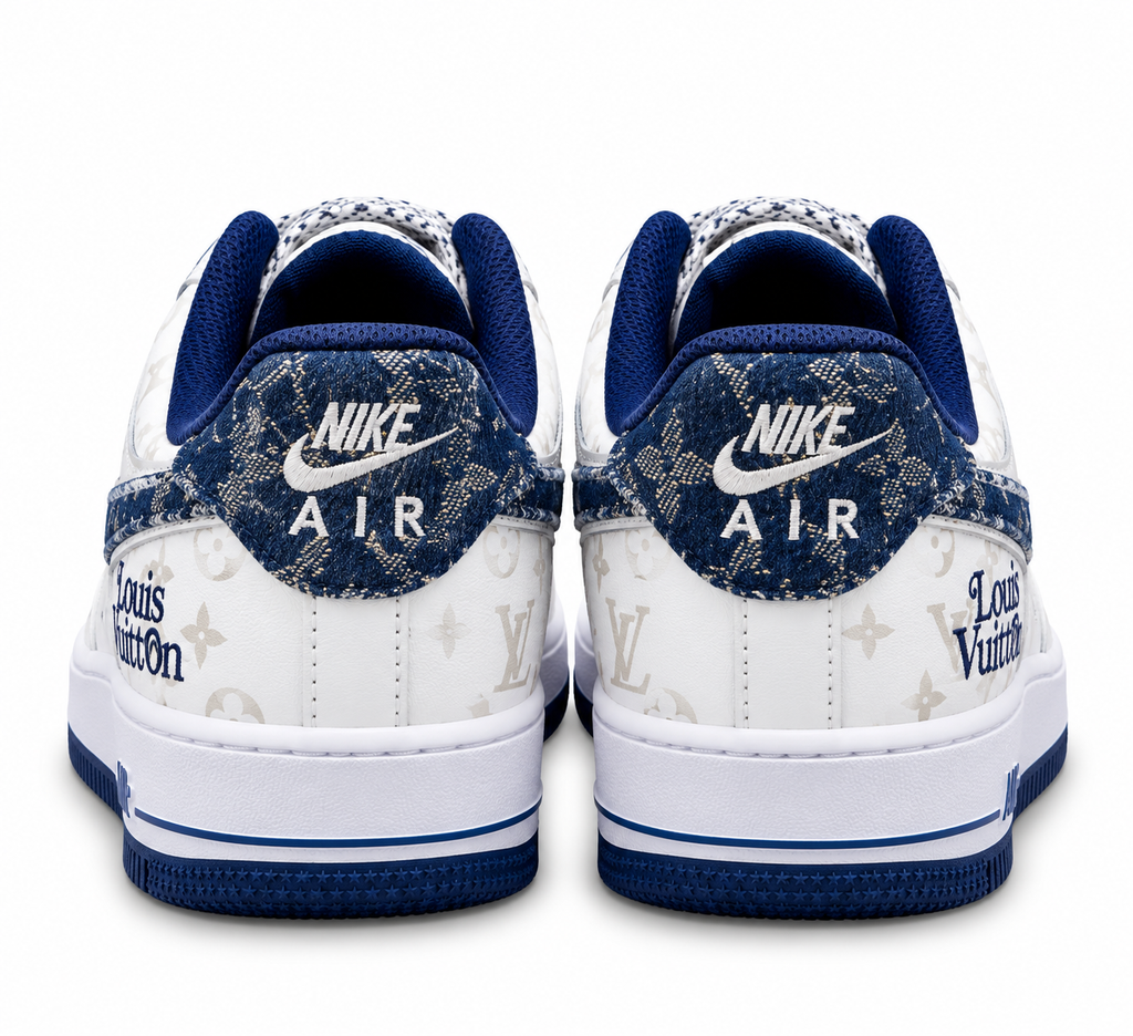 Air Force 1 Low – White & Denim Blue Monogram