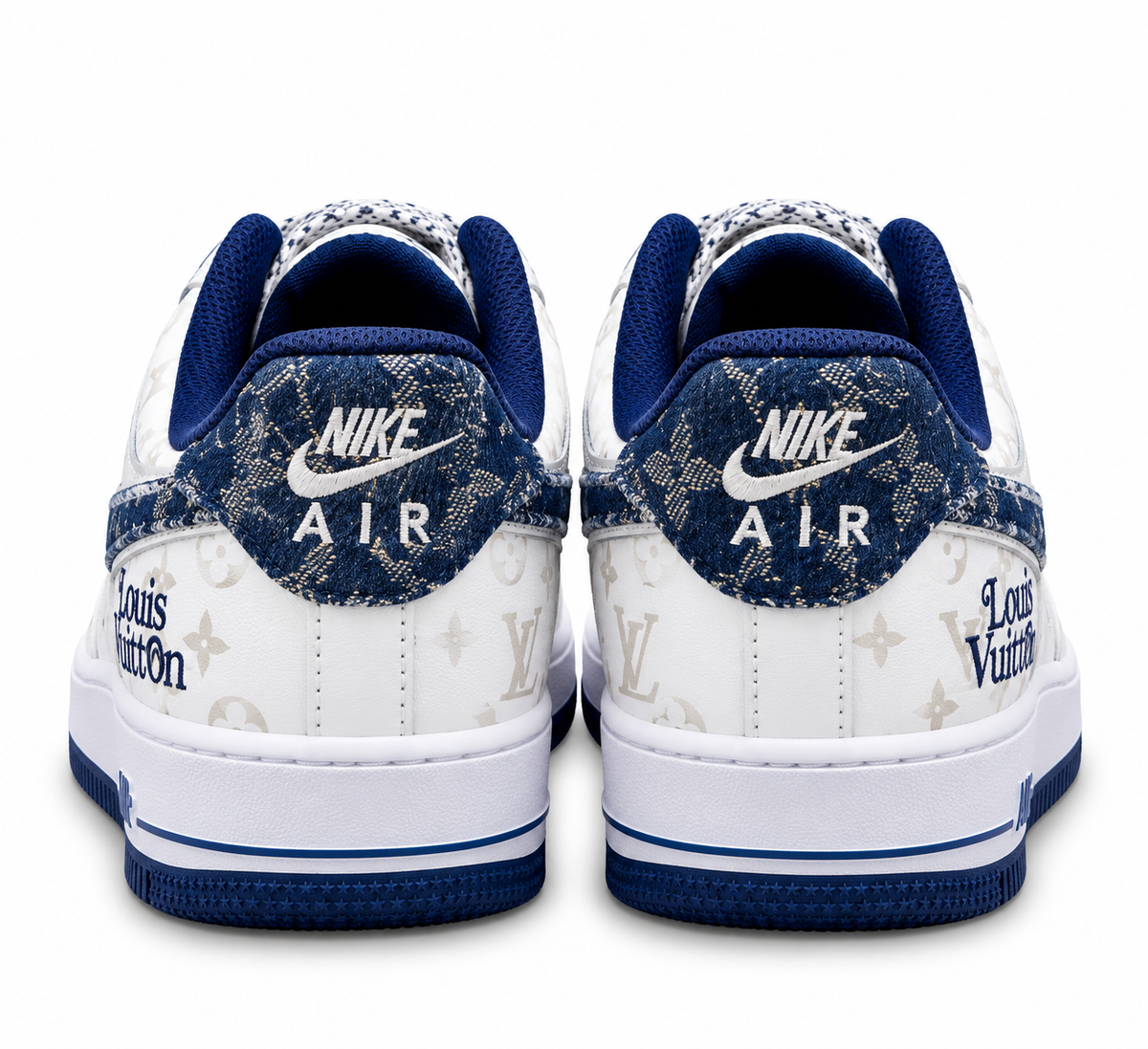 Air Force 1 Low – White & Denim Blue Monogram