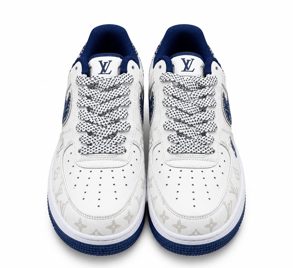Air Force 1 Low – White & Denim Blue Monogram