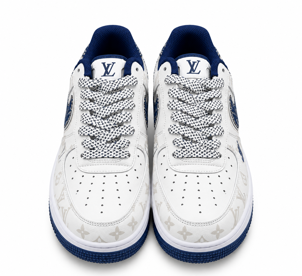 Air Force 1 Low – White & Denim Blue Monogram