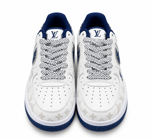 Air Force 1 Low – White & Denim Blue Monogram